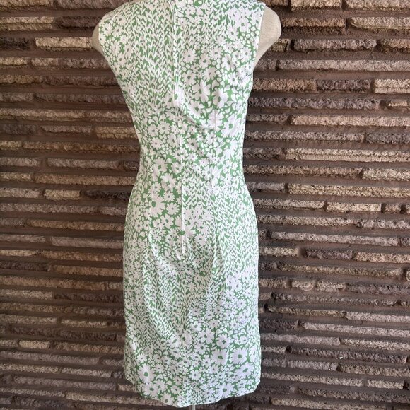 Vintage 70s Handmade Green and White Floral Square Neck Sheath Dress - Picture 3 of 7